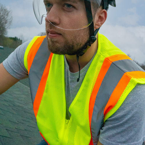 FrogWear® Cl. 2 Hi-Vis Lime Lightweight Mesh Polyester Vest w/Contrasting Orange Trim, Zipper Closure