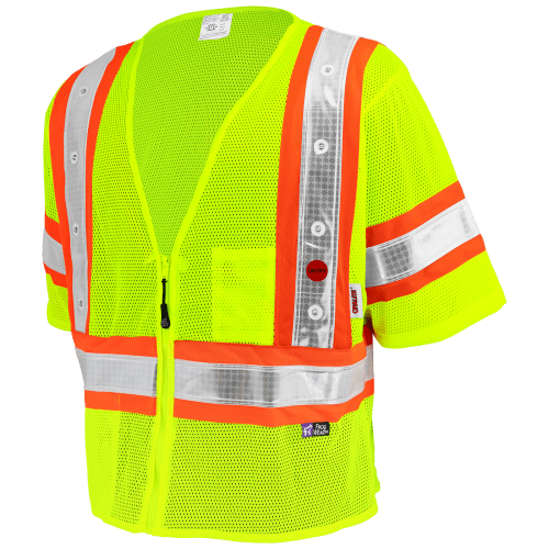 FrogWear® Cl. 3 Hi-Vis Lime Lightweight LED Mesh Vest w/Short Sleeves, 2 Inside Pockets, Zipper Closure