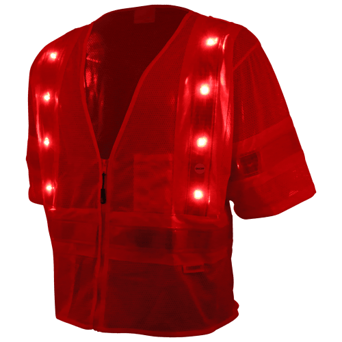FrogWear® Cl. 3 Hi-Vis Lime Lightweight LED Mesh Vest w/Short Sleeves, 2 Inside Pockets, Zipper Closure