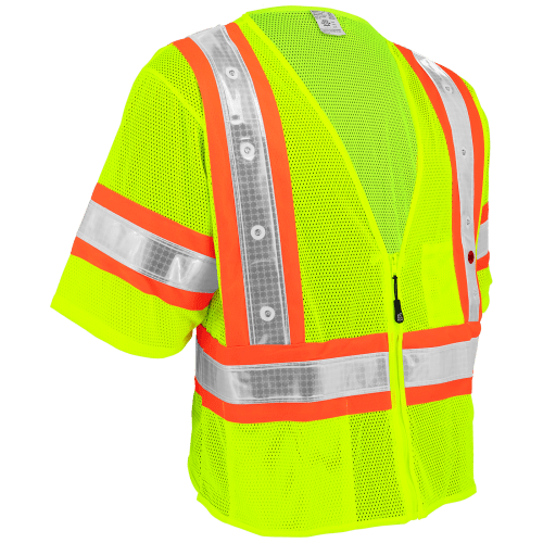 FrogWear® Cl. 3 Hi-Vis Lime Lightweight LED Mesh Vest w/Short Sleeves, 2 Inside Pockets, Zipper Closure