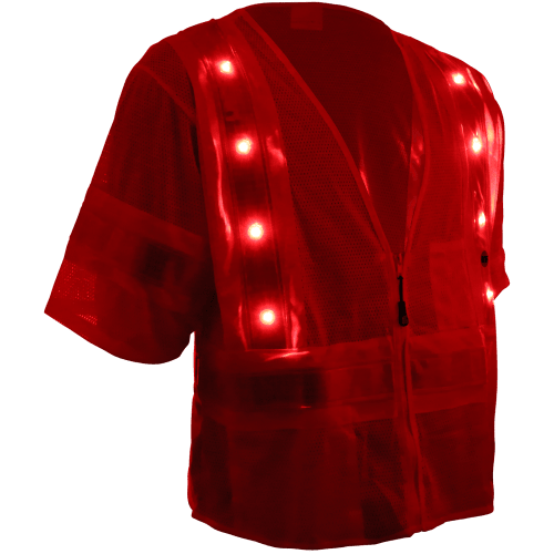 FrogWear® Cl. 3 Hi-Vis Lime Lightweight LED Mesh Vest w/Short Sleeves, 2 Inside Pockets, Zipper Closure