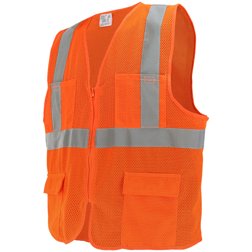 FrogWear® HV High-Visibility Lightweight Mesh Safety Vest, 6 Pockets, Zipper Closure