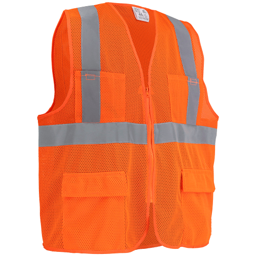 FrogWear® HV High-Visibility Lightweight Mesh Safety Vest, 6 Pockets, Zipper Closure