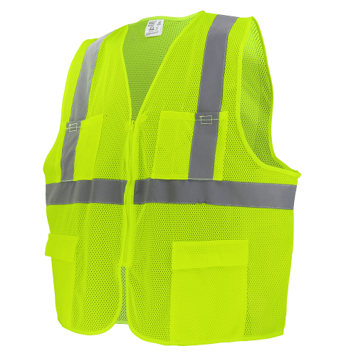 FrogWear® HV High-Visibility Lightweight Mesh Safety Vest, 6 Pockets, Zipper Closure