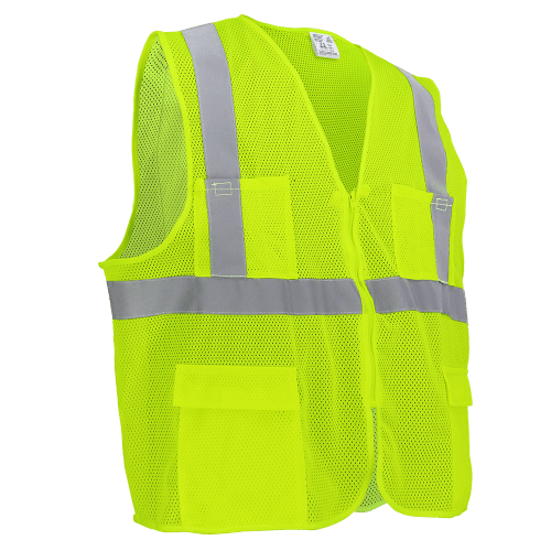 FrogWear® HV High-Visibility Lightweight Mesh Safety Vest, 6 Pockets, Zipper Closure