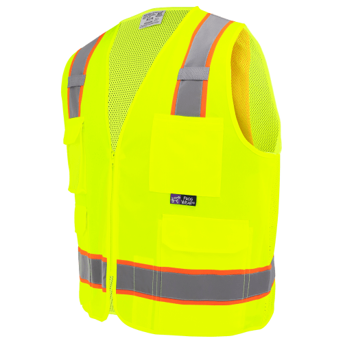 FrogWear® Cl. 2 Hi-Vis Lime Mesh Polyester Surveyors, Contrasting Reflective, Zipper Closure