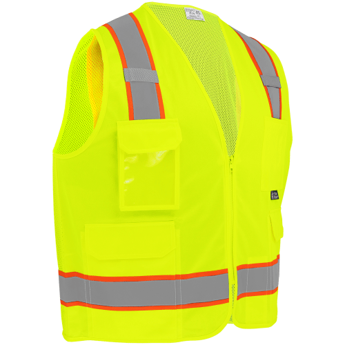 FrogWear® Cl. 2 Hi-Vis Lime Mesh Polyester Surveyors, Contrasting Reflective, Zipper Closure