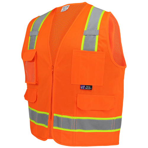 FrogWear® Cl. 2 Hi-Vis Lime Mesh Polyester Surveyors, Contrasting Reflective, Zipper Closure