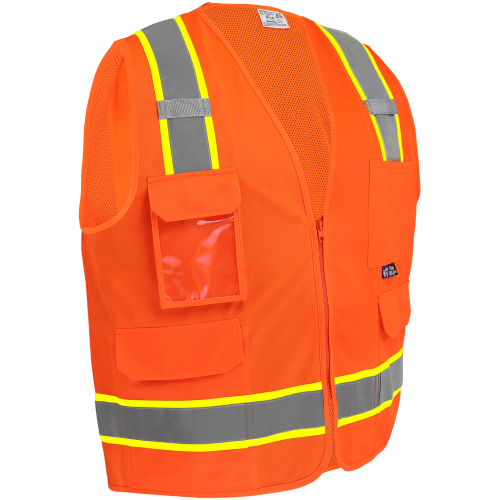 FrogWear® Cl. 2 Hi-Vis Lime Mesh Polyester Surveyors, Contrasting Reflective, Zipper Closure