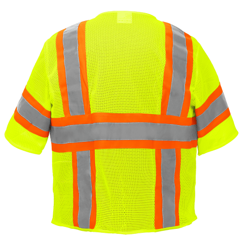 FrogWear® Cl. 3 Lime Mesh Safety Vest, Contrasting Reflective, 4 Front & 2 Inside Pockets, Tab/Radio/Mic Holders, Zipper Closure