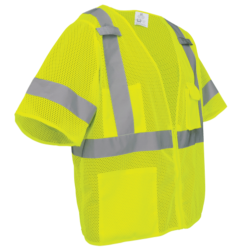 FrogWear® ANSI Cl. 3 Lime Mesh Safety Vest, Silver Reflective, Mic Holders, Zipper Closure, 3 Pockets