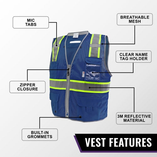 FrogWear® HV Blue Enhanced Visibility Surveyors Safety Vest