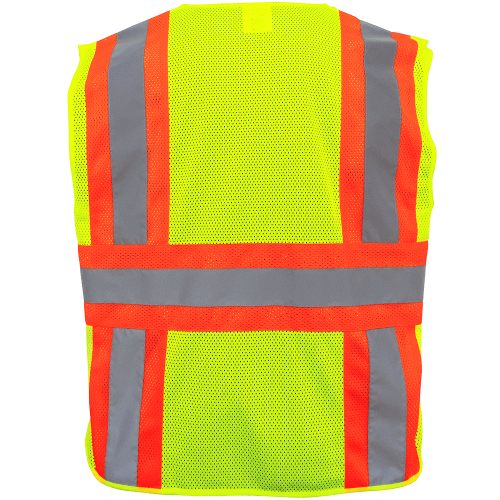 FrogWear Cl. 2 Hi-Vis Lime Mesh Polyester Surveyors Safety Vest, Black Bottom Front, Contrasting Reflective