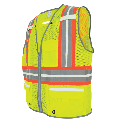 FrogWear Cl. 2 Hi-Vis Lime Photoluminescent Surveyors Safety Vest, D-Ring Pass Through Opening