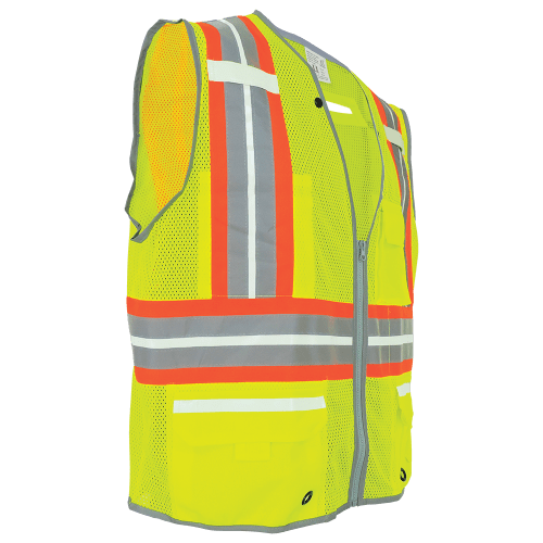 FrogWear Cl. 2 Hi-Vis Lime Photoluminescent Surveyors Safety Vest, D-Ring Pass Through Opening