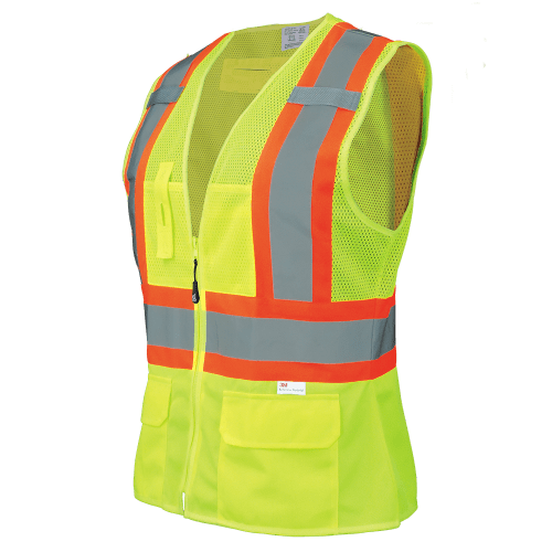 FrogWear Women's Fitted Cl. 2 Hi-Vis Lime Mesh Polyester Surveyors, Contrasting Reflective, D-Ring Pass Through Opening