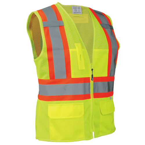 FrogWear Women's Fitted Cl. 2 Hi-Vis Lime Mesh Polyester Surveyors, Contrasting Reflective, D-Ring Pass Through Opening
