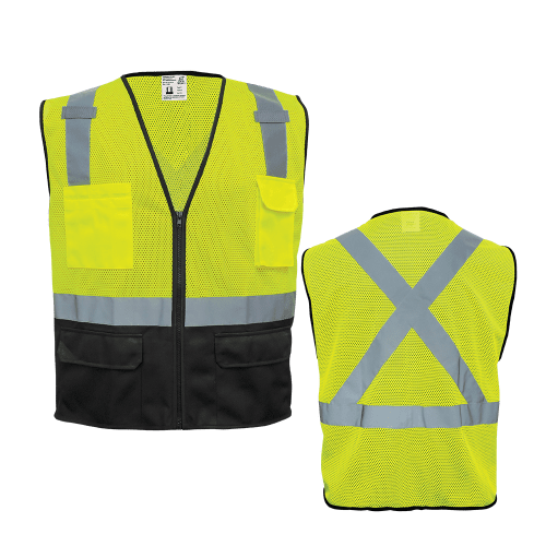 FrogWear® Cl. 2 Hi-Vis Mesh Polyester Surveyors, Black Bottom Front