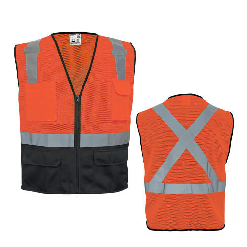 FrogWear® Cl. 2 Hi-Vis Mesh Polyester Surveyors, Black Bottom Front