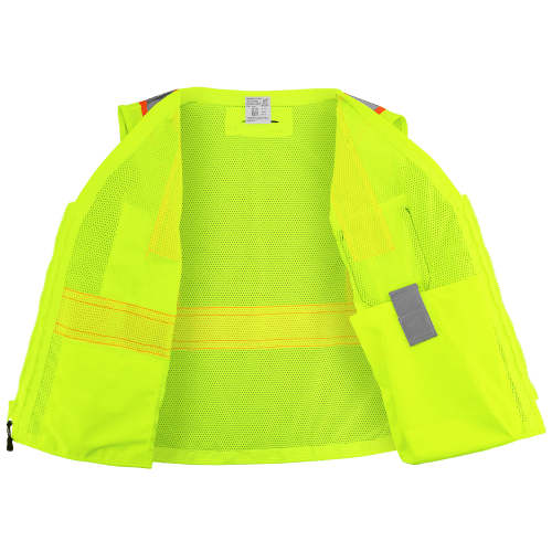 FrogWear Cl. 2 Hi-Vis Lime Mesh Polyester Surveyors Safety Vest, Contrasting Reflective, D-Ring Pass Through Opening