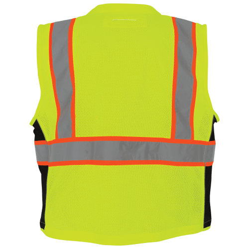 FrogWear Cl. 2 Hi-Vis Lime Mesh Polyester Surveyors Safety Vest, Contrasting Reflective, D-Ring Pass Through Opening