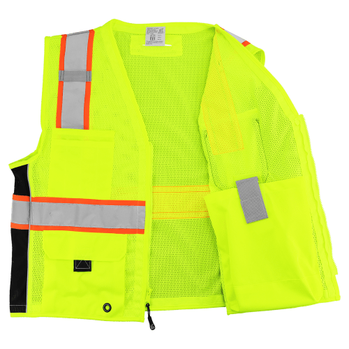 FrogWear Cl. 2 Hi-Vis Lime Mesh Polyester Surveyors Safety Vest, Contrasting Reflective, D-Ring Pass Through Opening
