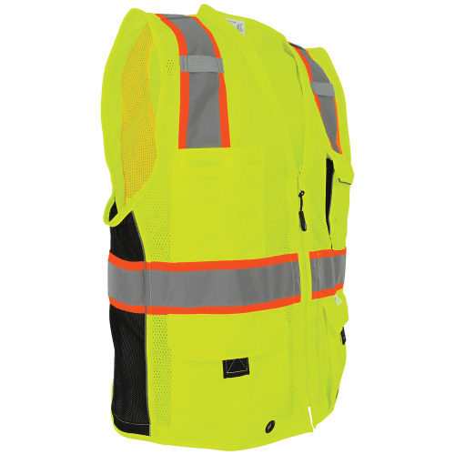 FrogWear Cl. 2 Hi-Vis Lime Mesh Polyester Surveyors Safety Vest, Contrasting Reflective, D-Ring Pass Through Opening