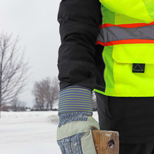 FrogWear Cl. 2 Hi-Vis Lime Mesh Polyester Surveyors Safety Vest, Contrasting Reflective, D-Ring Pass Through Opening