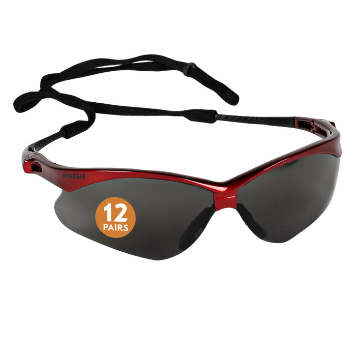 Nemesis™ Safety Glasses, Red Frame, Gray Lens