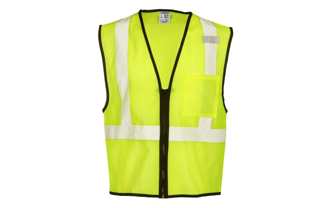 Single Pocket Zipper Mesh Vest, Hi-Vis Lime, ANSI Class 2