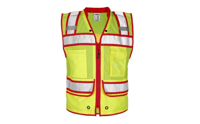 Color Contrast High Performance Surveyors Vest, Hi-Vis Lime, ANSI Class 2