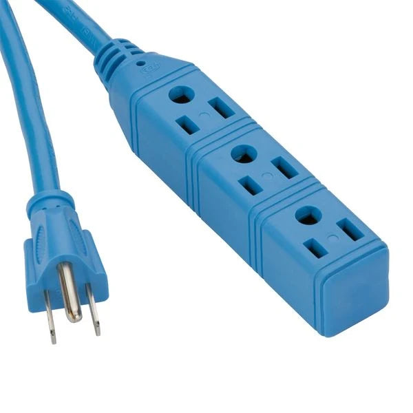 6½' 3 Outlet Cold Weather Extension Outlet, 13amp, 16/3 Gauge, Blue