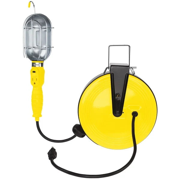 Pro Trouble Incandescent Light w/40' 16/3 SJT Cord w/Tap on Metal Retractable Reel, Yellow