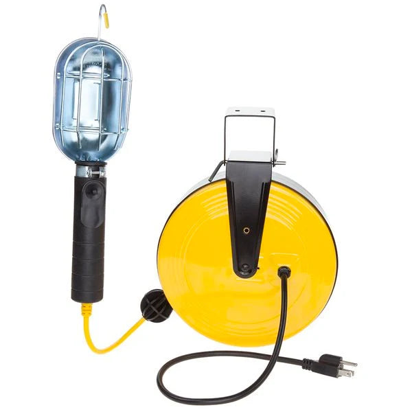 Pro Trouble Incandescent Light w/50' 18/3 SVT Cord on Metal Retractable Reel, Yellow