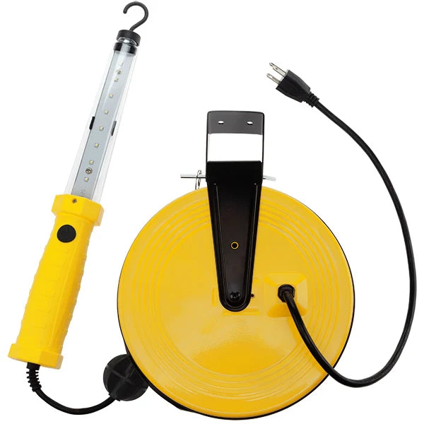 1,200 Lumen LED Work Light w/50' of 18/2 SVT Cord & Magnetic Hook on Retractable Reel, Yellow