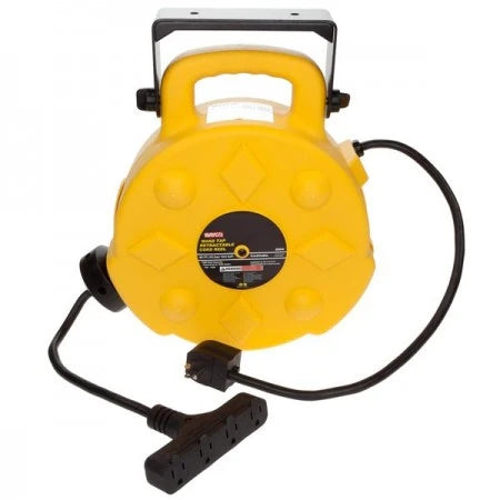 Professional Quad-Tap Extension Cord - 12/3 on Retractable Reel, Yellow