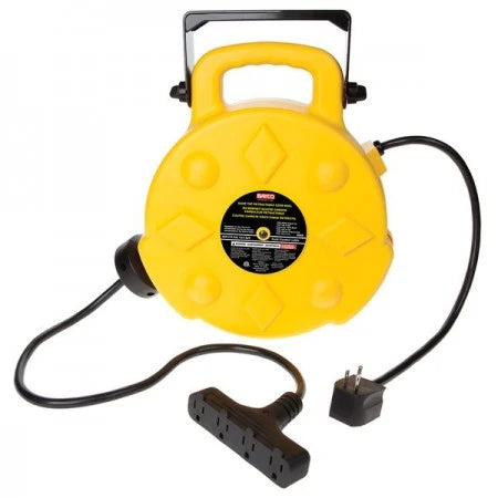Professional Quad-Tap Extension Cord - 12/3 on Retractable Reel, Yellow
