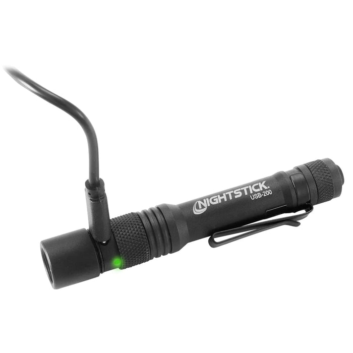 Metal USB Flashlight, Rechargeable Penlight, 300 Lumens, Li-ion, Black