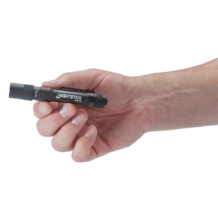 Metal USB Flashlight, Rechargeable Penlight, 300 Lumens, Li-ion, Black