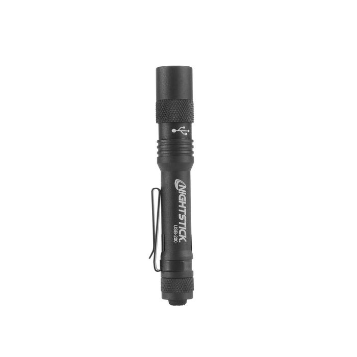 Metal USB Flashlight, Rechargeable Penlight, 300 Lumens, Li-ion, Black