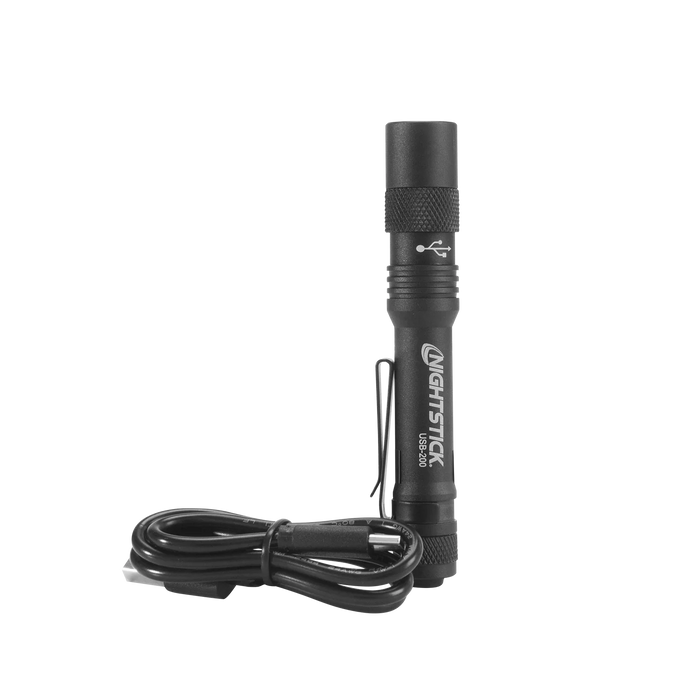 Metal USB Flashlight, Rechargeable Penlight, 300 Lumens, Li-ion, Black