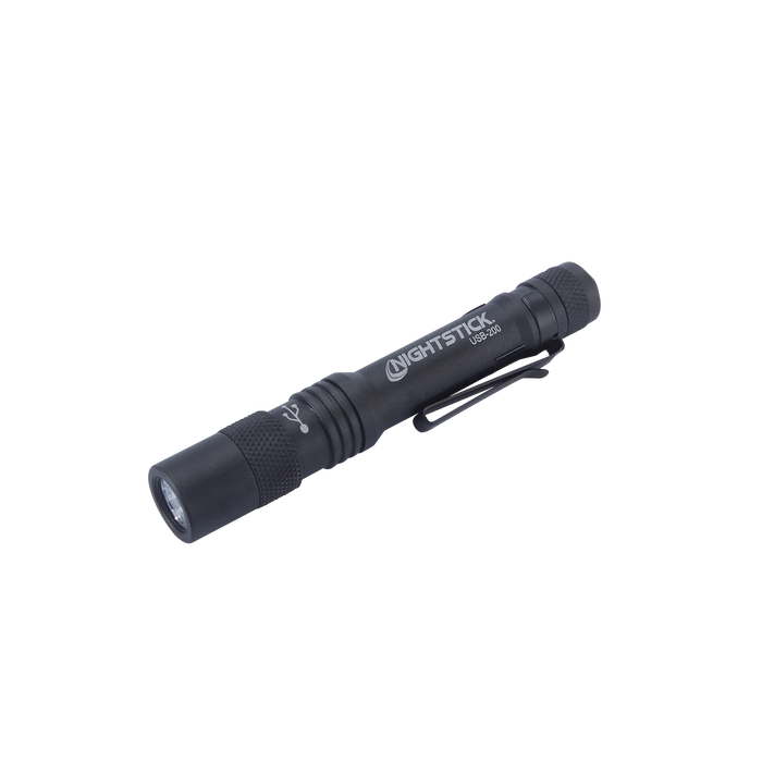 Metal USB Flashlight, Rechargeable Penlight, 300 Lumens, Li-ion, Black