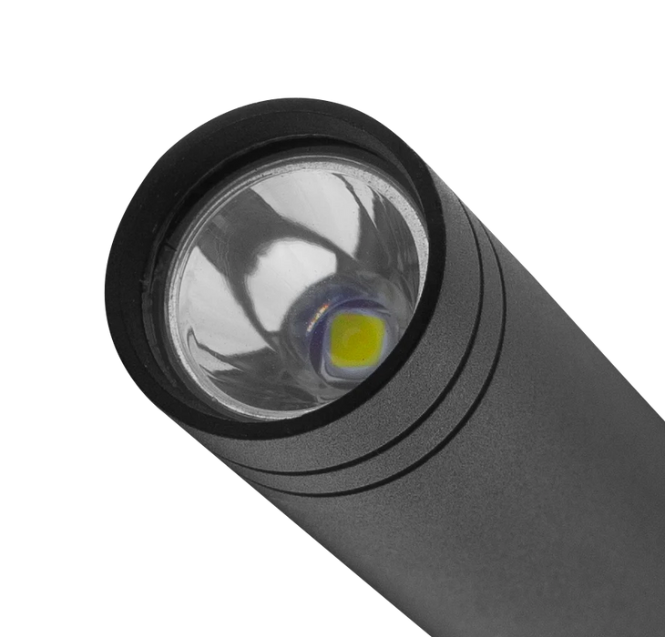 Metal USB Zoom Focus Flashlight, Rechargeable Penlight, 200 Lumens, Li-ion, Black