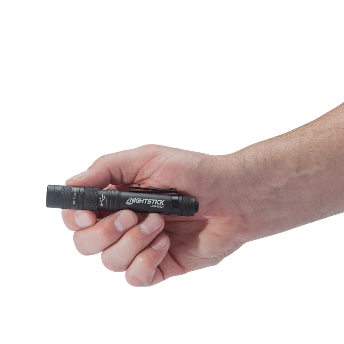 Metal USB Zoom Focus Flashlight, Rechargeable Penlight, 200 Lumens, Li-ion, Black