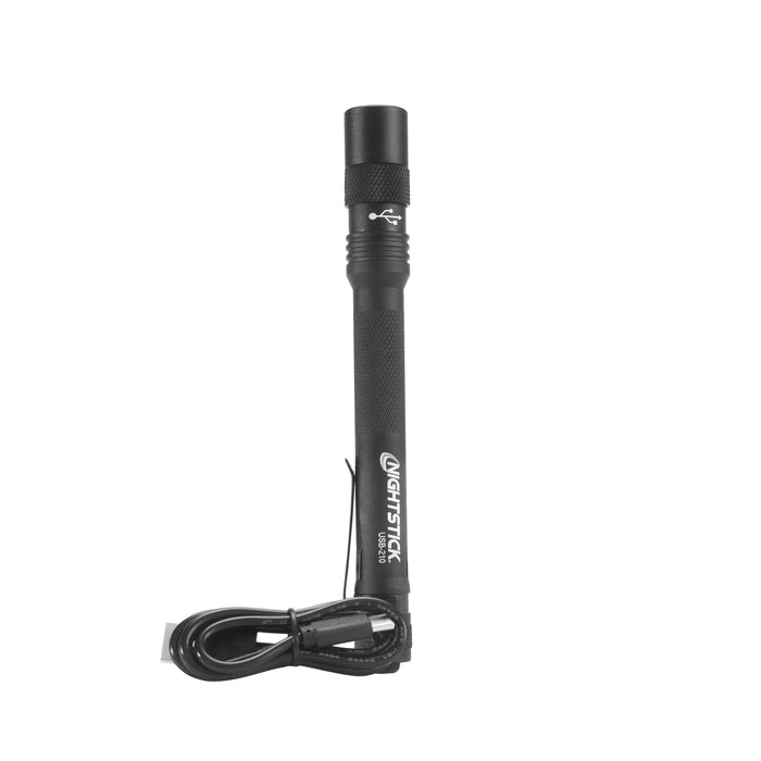 Metal USB Flashlight, USB-C Rechargeable Penlight, 500 Lumens, Li-ion, Black