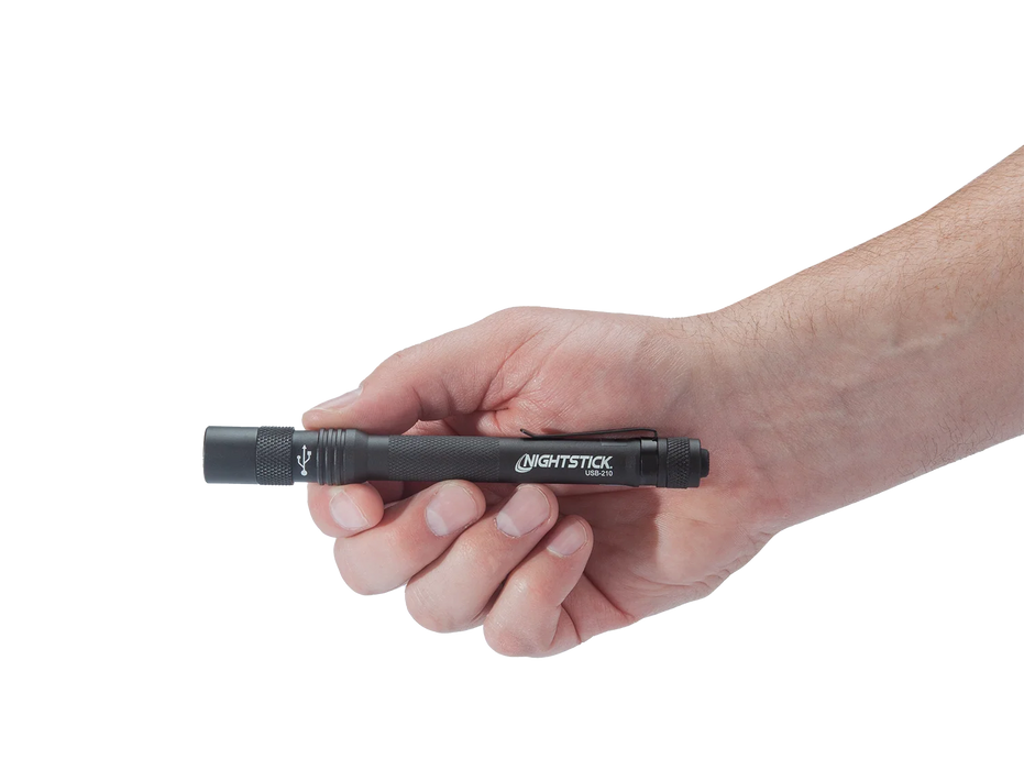 Metal USB Flashlight, USB-C Rechargeable Penlight, 500 Lumens, Li-ion, Black