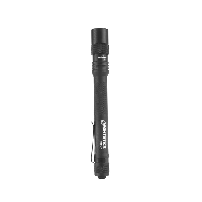 Metal USB Flashlight, USB-C Rechargeable Penlight, 500 Lumens, Li-ion, Black