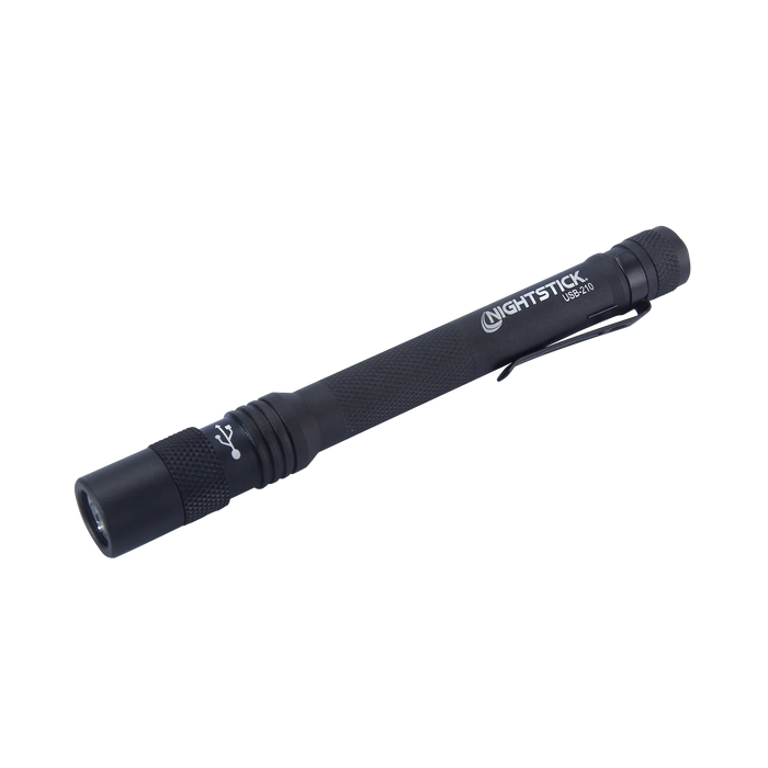 Metal USB Flashlight, USB-C Rechargeable Penlight, 500 Lumens, Li-ion, Black