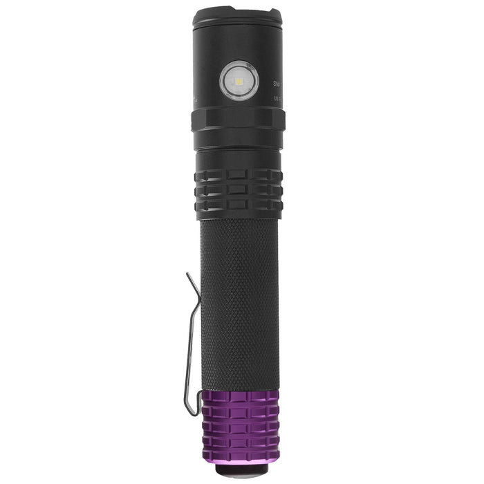USB Dual-Light Flashlight, White Spot, UV Flood, Li-Ion, Black