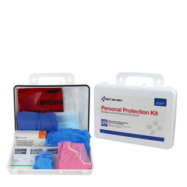 Personal Protection Kit, BBP (Blood borne Pathogen) Spill Clean Up Apparel Kit w/CPR Pack, Plastic Case